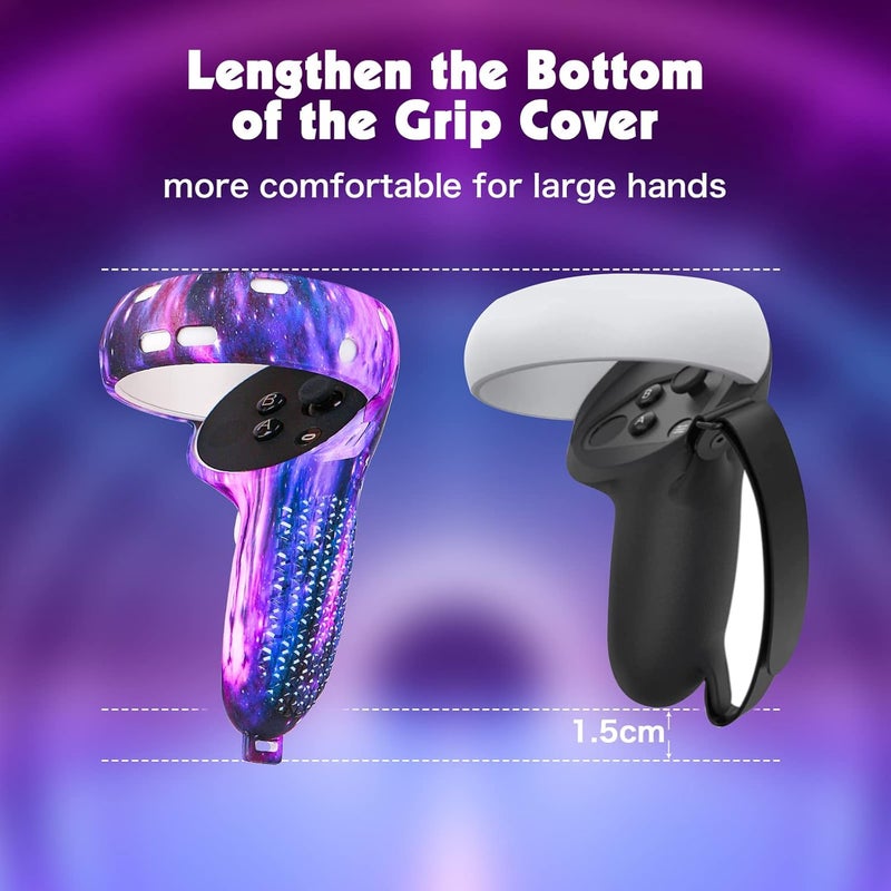 Relohas Accessories for Oculus Quest 2, VR Accessory Set for Meta Quest 2, Include Controller Grip Leather Cover, VR Shell Cover, Face Cover, The Best Gifts for Christmas and Halloween (Galaxy Purple) - Image 2